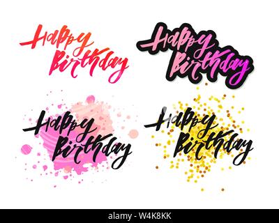 Vector illustration : pinceau moderne manuscrite de lettrage Joyeux anniversaire sur fond blanc. Typographie design. Illustration de Vecteur