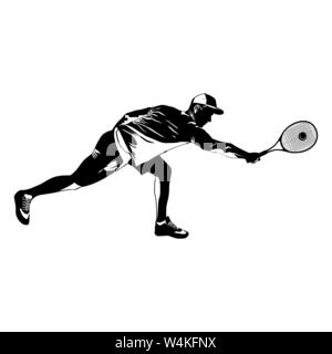 Tennis player silhouette noire sur fond blanc, vector illustration Illustration de Vecteur