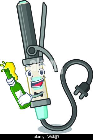 Fer à friser avec de la bière au-dessus de caractères coiffeuse vector illustration Illustration de Vecteur