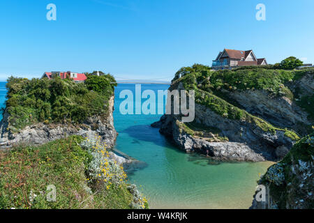 La maison sur l'île plage de towan, Newquay, Cornwall, Angleterre, Grande-Bretagne, Royaume-Uni. Banque D'Images