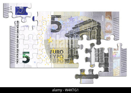 3D illustration. Cinq euros puzzle sur fond blanc. Banque D'Images