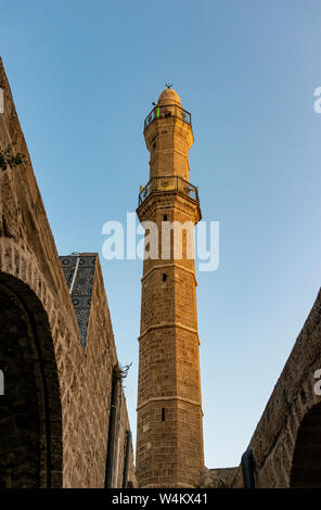Le minaret de la mosquée Mahmoudiya Vieux Jaffa à Tel Aviv, Israël Banque D'Images