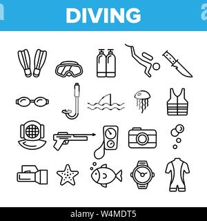 L'équipement de plongée sous-linéaire Vector Icons Set Illustration de Vecteur
