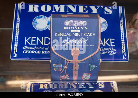 Kendal Romneys Gâteau Menthe afficher dans shop à Ambleside, Lake District, England, UK Banque D'Images