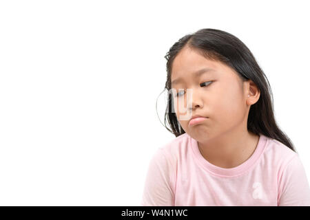 Cute asian school girl ennuyé et fatigué (l'ennui) isolé sur fond blanc, le visage d'émotion concept Banque D'Images