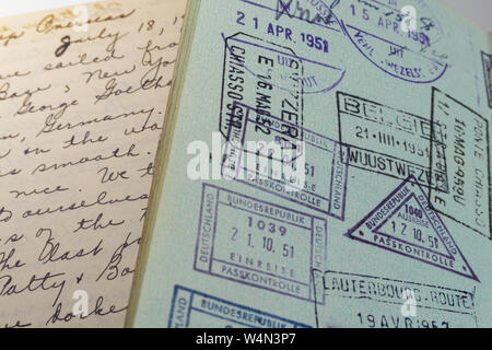 Journal intime et de passeport, 1950 Banque D'Images