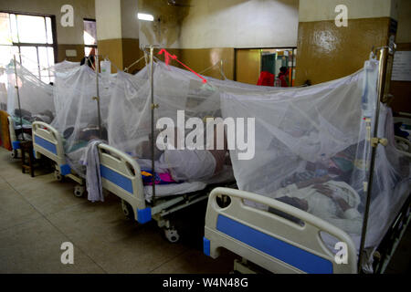 Les patients couverts de moustiquaires qui souffrent de fièvre dengue reste dans le 'Shaheed Suhrawardy' collègue médical hôpital de Dhaka, Bang Banque D'Images