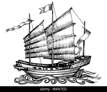 Voilier pirate chinois junk Illustration de Vecteur