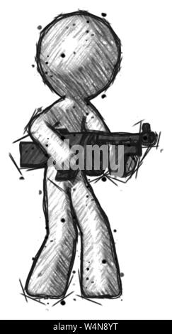 Design Sketch mascot homme Tommy gun tir gangster poser. Banque D'Images