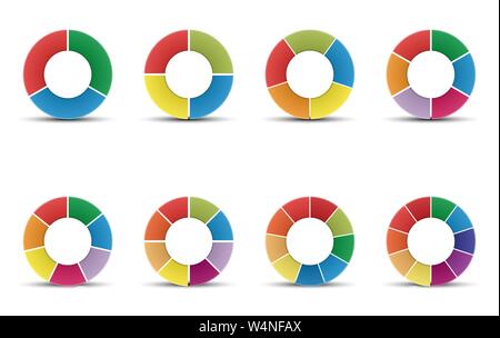 Ensemble de diagrammes de l'anneau. Les graphiques à secteurs avec 3, 4, 5, 6, 7, 8, 9 et 10 segments de l'infographie. La visualisation de données d'entreprise Illustration de Vecteur