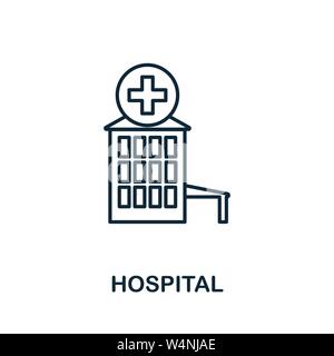 L'icône Contour de l'hôpital. Conception mince de style city elements icons collection. Pixel parfait symbole de l'icône de l'hôpital. Web design, applications, logiciels, imprimer Illustration de Vecteur