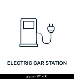 Station Voiture électrique'icône sommaire. Conception mince de style city elements icons collection. Pixel parfait symbole de l'icône de la station voiture électrique. Site Web Illustration de Vecteur