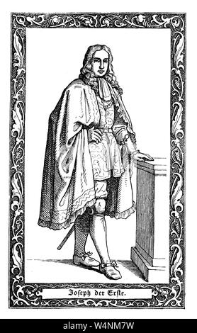 Joseph I., Joseph Jacob Ignaz Johann Anton Eustachius, Saint Empereur romain à partir de 1705 jusqu'à sa mort en 1711. Joseph I, 1678-1711, ebenda Fürst aus dem Hause und von Habsburg 1705 bis 1711 Kaiser des Heiligen Römischen Reiches, amélioration numérique reproduction d'une illustration du xixe siècle Banque D'Images