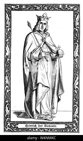 Henry VII, était le roi d'Allemagne à partir de 1308 et empereur du Saint Empire Romain Germanique à partir de 1312. Heinrich VII., 1278-1313, Limburg-Luxemburg Haus, 1308 bis 1313 guerre von römisch-deutscher König und seit 1312 römisch-Deutscher Kaiser, l'amélioration numérique reproduction d'une illustration du xixe siècle Banque D'Images