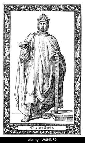 Otto I., connu sous le nom de Otto le Grand, roi allemand de 936 et empereur du Saint Empire romain de 962 jusqu'à sa mort. Otto I. der Große, 912-973, aus dem Geschlecht der Liudolfinger, ab 962 Römisch-Deutscher Kaiser., l'amélioration numérique reproduction d'une illustration du xixe siècle Banque D'Images