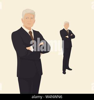 Elegant businessman en costume. Patron, homme d'affaires. Homme plus âgé. Sourire. Caractères des gens. Portrait de pleine longueur. Vue avant l'homme. Personne debout. Vecto Illustration de Vecteur