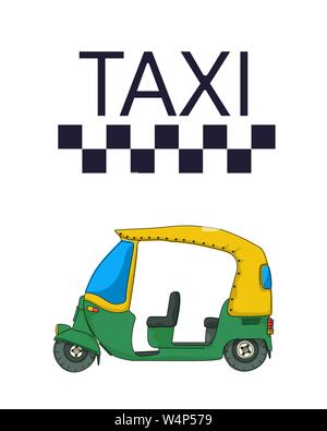 Taxi pousse-pousse tuktuk indien sur fond blanc modèle Illustration de Vecteur