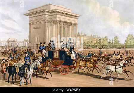 HYDE PARK CORNER, London, en 1838. Banque D'Images