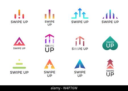 Ensemble d'icônes de bouton glisser vers le haut. Application et réseau social flèche de défilement pictogramme pour l'application de conception d'histoires blogger. Illustration de l'interface utilisateur d'un scénario de dégradé moderne à plan vectoriel Illustration de Vecteur