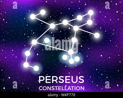 Constellation de Persée. Ciel étoilé. D'étoiles et galaxies. L'espace profond. Vector illustration Illustration de Vecteur