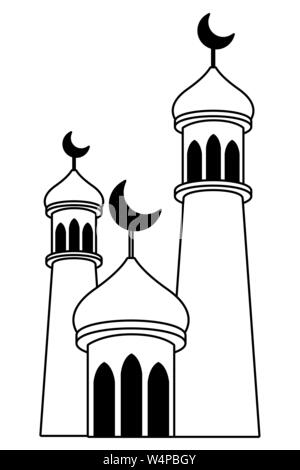 Eid Mubarak tours avec quartier de lune en noir et blanc Illustration de Vecteur