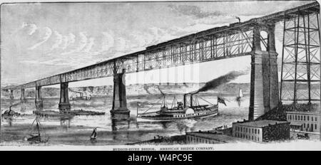 Gravure de la vapeur sous le pont de la rivière Hudson, du livre 'histoire industrielle de la United States' par Albert Sidney Bolles, 1878. Avec la permission de Internet Archive. () Banque D'Images