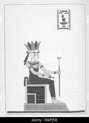 Déesse égyptienne antique Anuket, tenant l'ankh et le sceptre, la sœur de la déesse Satis, illustration du livre 'panthéon égyptien' par Léon Jean Joseph Dubois, 1824. À partir de la Bibliothèque publique de New York. () Banque D'Images