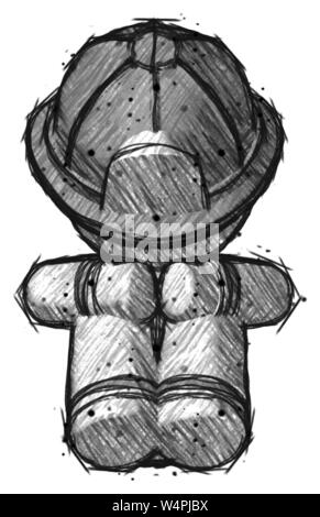 Pompier POMPIER croquis homme assis, la tête en bas, face à l'avant. Banque D'Images