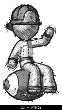Pompier POMPIER dessin géant homme assis sur le football. Banque D'Images