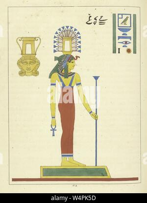 Hathor déesse égyptienne antique, une grande déesse dans la religion égyptienne, la Mère du ciel dieu Horus et le Dieu Soleil Ra, illustration du livre 'panthéon égyptien' par Léon Jean Joseph Dubois, 1824. À partir de la Bibliothèque publique de New York. () Banque D'Images
