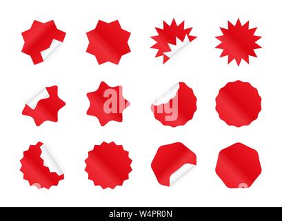 Autocollant Starburst set. Blank red sunburst badges. Illustration de Vecteur