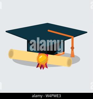 Graduation cap et diplôme certificat vector illustration Illustration de Vecteur