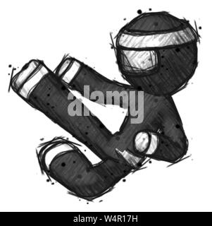 Guerrier ninja croquis man flying ninja kick gauche. Banque D'Images
