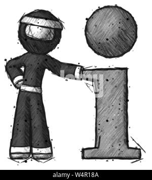 Guerrier ninja croquis avec symbole homme info appuyé contre elle. Banque D'Images
