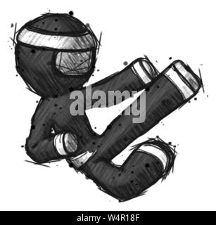 Guerrier ninja croquis man flying ninja kick droite. Banque D'Images