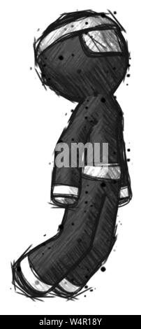 Guerrier ninja man croquis par le biais d'air flottant à droite. Banque D'Images