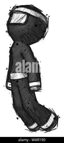 Guerrier ninja man croquis par le biais d'air flottant à gauche. Banque D'Images