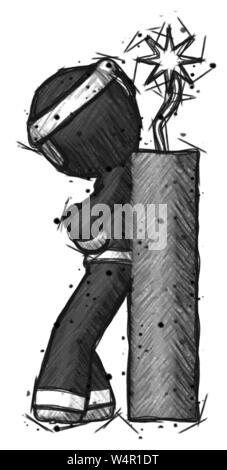 Guerrier ninja croquis man dynimate, gros bâton prête à exploser. Banque D'Images