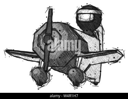 Guerrier ninja croquis homme voler en avion geebee vu du dessous. Banque D'Images