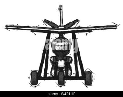 Guerrier ninja croquis homme dans un avion ultra-léger vue avant. Banque D'Images