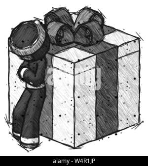 Guerrier ninja croquis man gift bow avec angle view. Banque D'Images