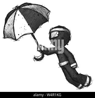 Guerrier ninja croquis homme withmbrella vol. Banque D'Images
