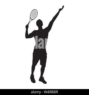 Tennis player silhouette noire sur fond blanc, vector illustration Illustration de Vecteur