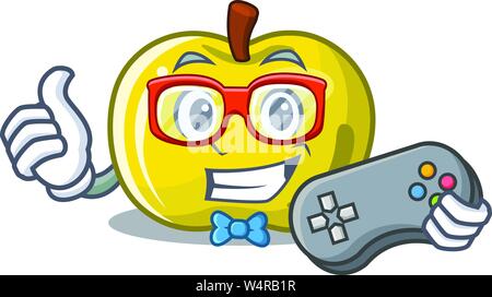 Pomme jaune joueur isolé avec la mascotte vector illustration Illustration de Vecteur