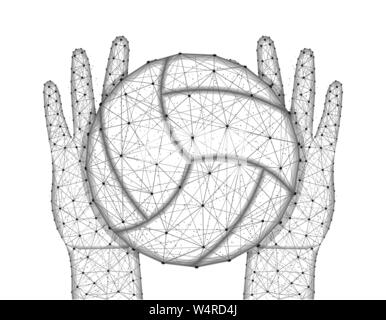 Les mains et la balle pour jouer au volley-ball, de conception poly faible jeu de sport dans le style polygonal, prise ou lancer la balle vecteur illustration réalisée à partir de fil de fer Illustration de Vecteur