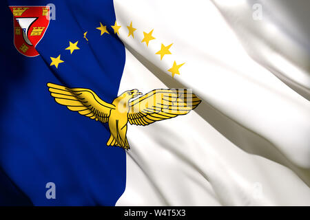 Le rendu 3D de brandir le drapeau des Açores Banque D'Images