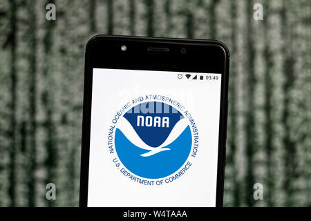 Juillet 24, 2019, Brésil : Sur cette photo, l'illustration a National Oceanic and Atmospheric Administration (NOAA) logo vu affichée sur un smartphone. Credit : Rafael Henrique/SOPA Images/ZUMA/Alamy Fil Live News Banque D'Images