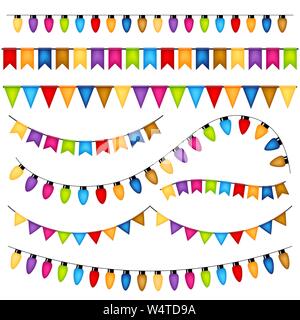 Des guirlandes et des drapeaux sur fond blanc vector Illustration de Vecteur