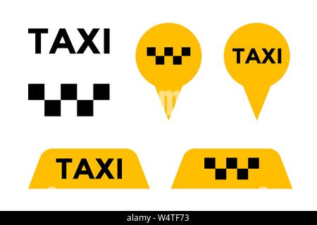 Service taxi vector icon set. Pancarte jaune et l'axe des signes de transport de la ville de passagers des marqueurs. Élément du vecteur illustration Illustration de Vecteur