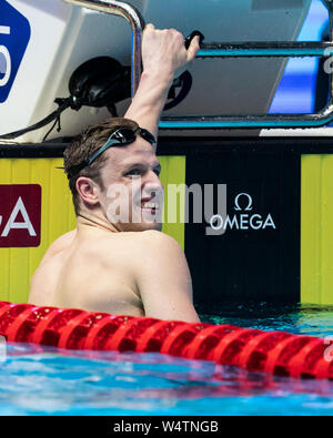 Gwangju, Corée du Sud. Le 25 juillet, 2019. Natation championnat du monde : 200 mètres hommes couches finale : Philip Heintz réagit. Crédit : Bernd Thissen/dpa/Alamy Live News Banque D'Images